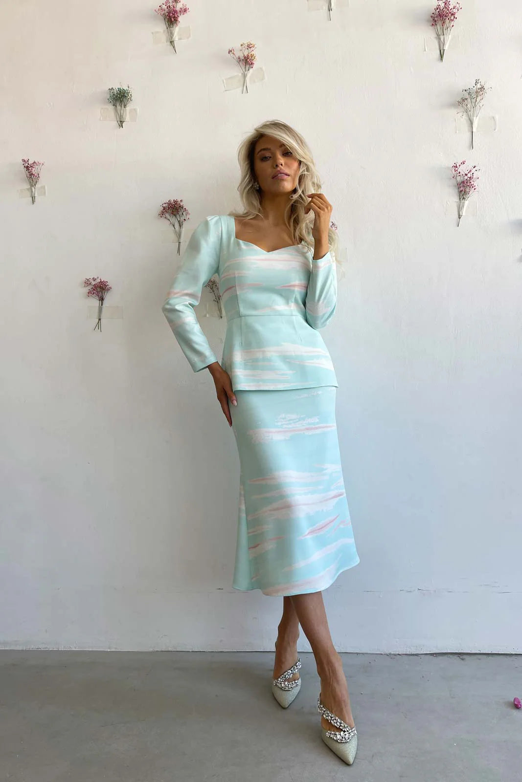 Blue Print Midi Skirt