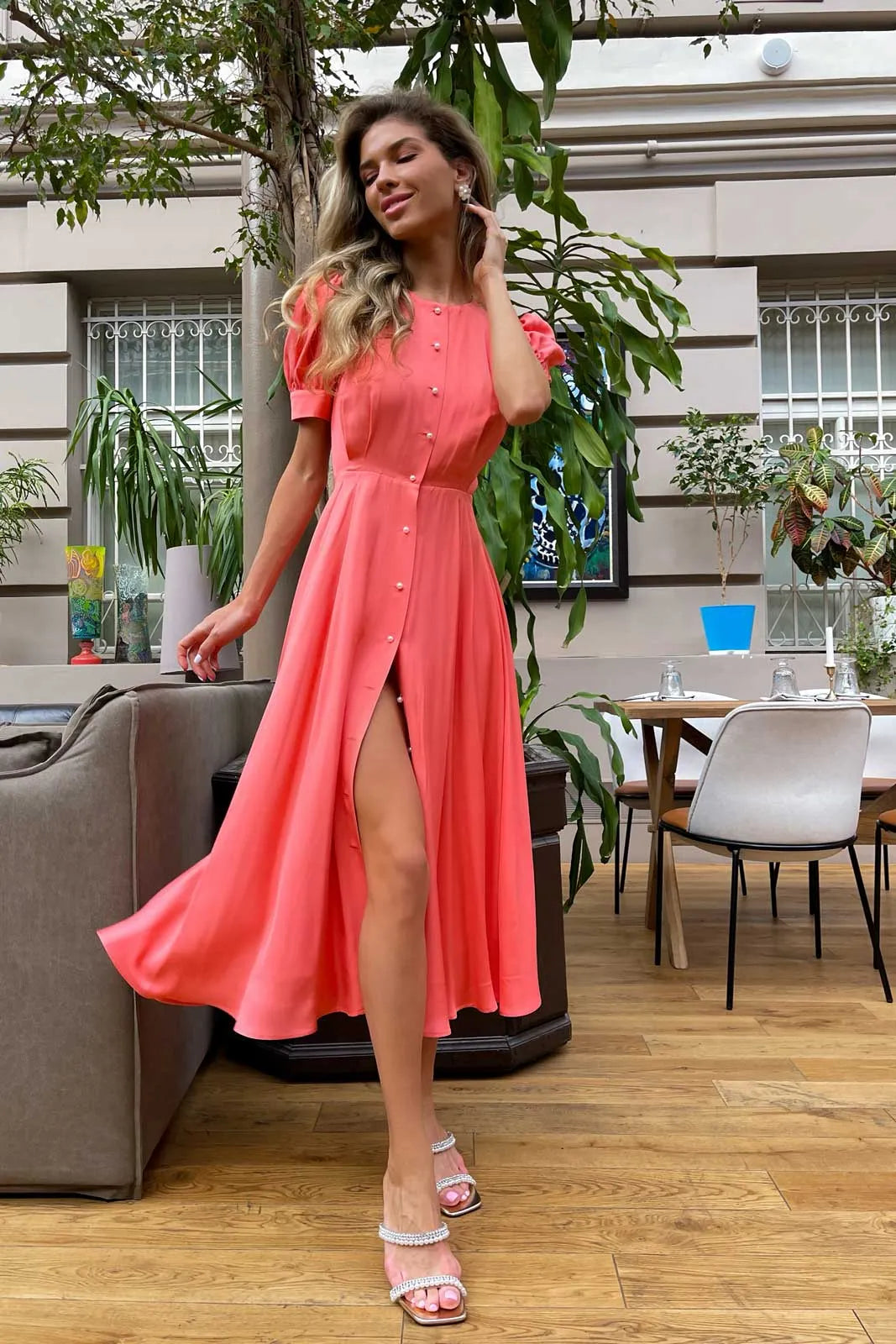 Button Front Midi Dress