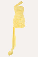 Draped Chiffon Train Mini Dress