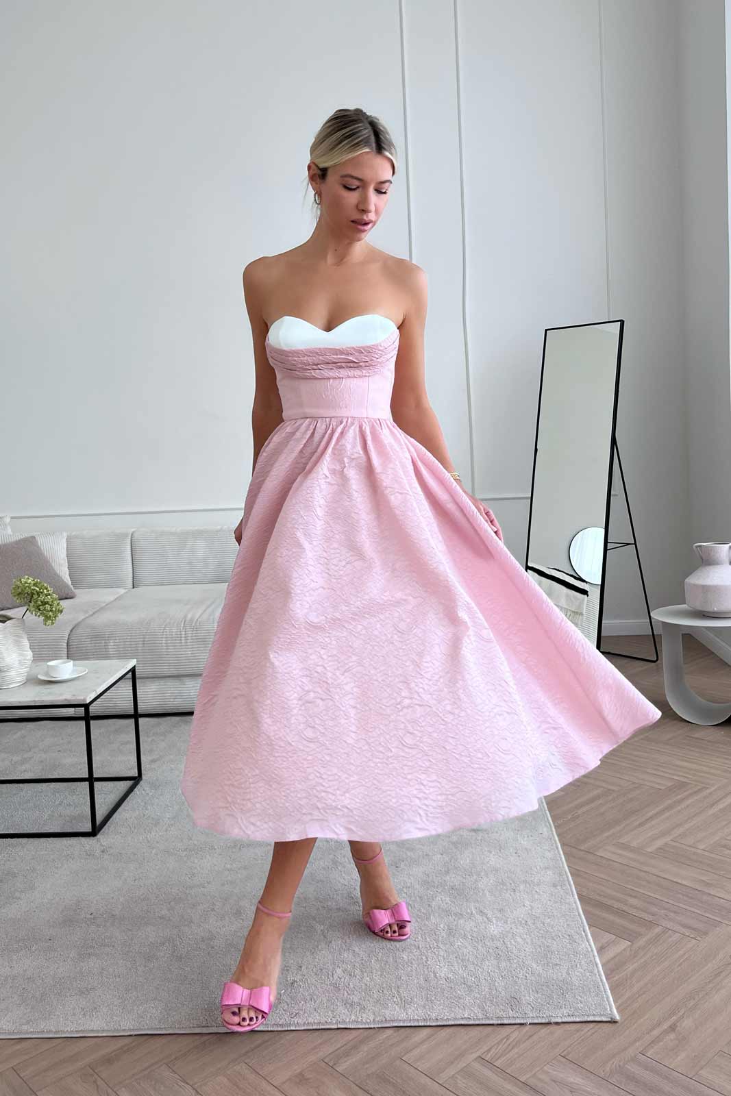 Jacquard Draped Bodice Gypsy Midi Dress