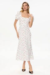 Godet Silhouette Square Neck Midi Dress