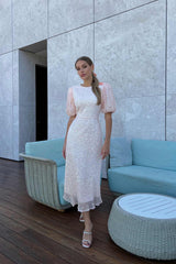 Sequin Puff Sleeve Midi Dress