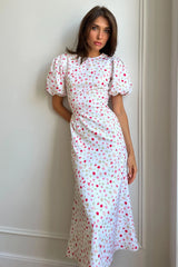 Puff Sleeve Printed Midi Dress