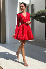 Long Sleeve Pleated Bodice Mini Belted Dress