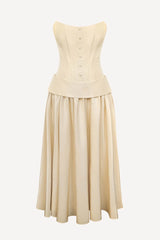 Buttoned Corset And Lapel Skirt
