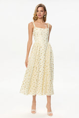 Strap Midi Dress with Corset-Style Bodice