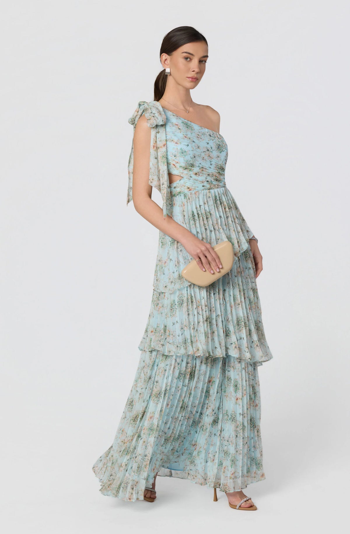 Tearra Floral One-Shoulder Tiered Maxi Dress