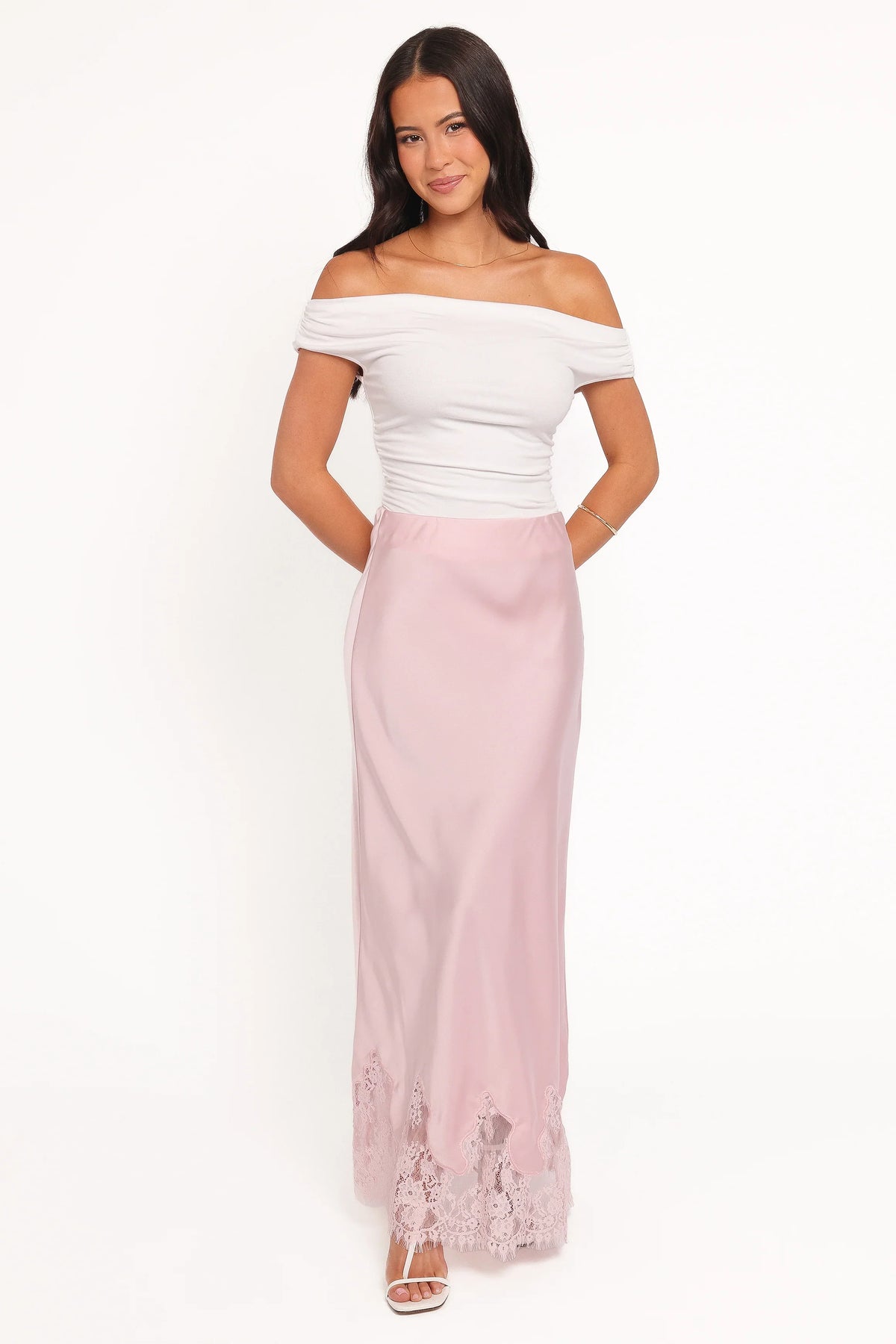 Alira Lace Trim Midi Skirt - Pale Pink
