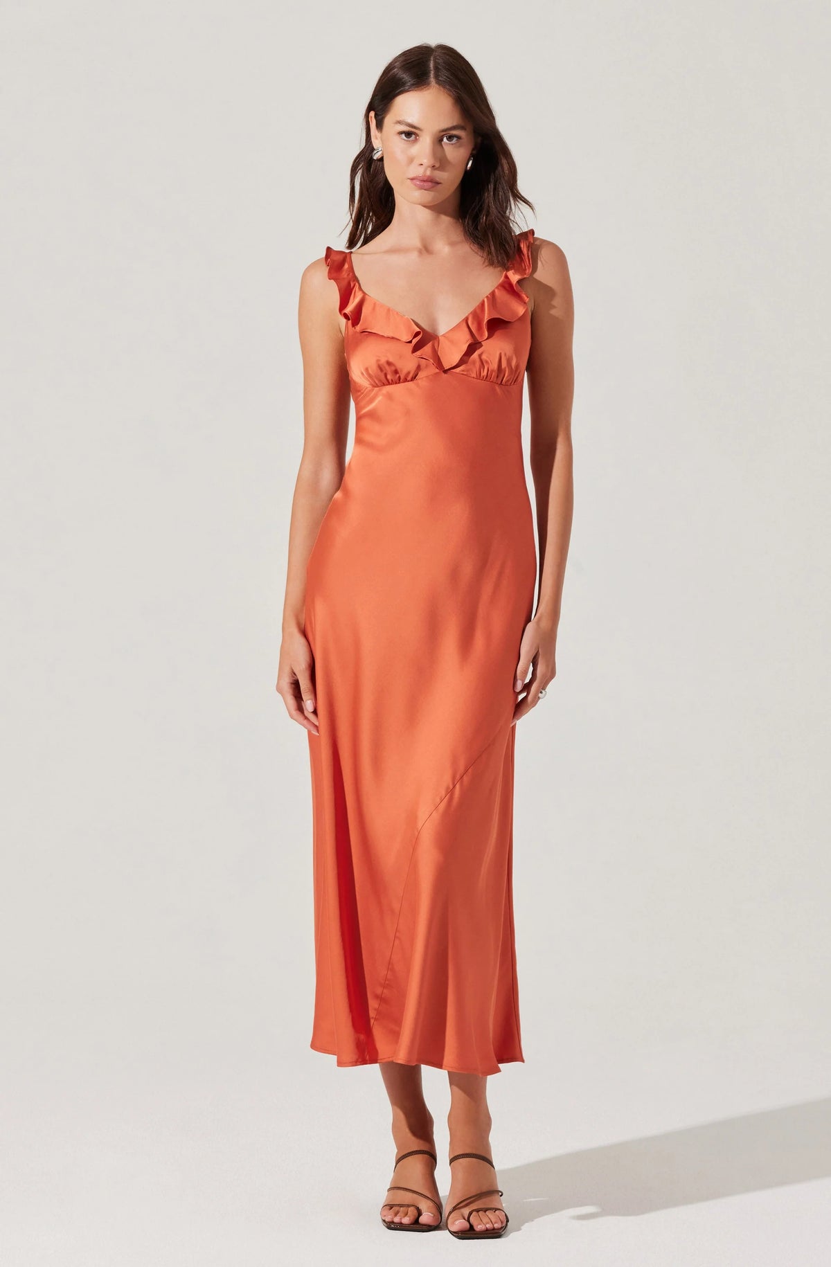 Zoie Satin Ruffle Midi Dress