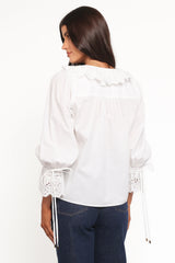 Aelwen Ruffle Blouse - White Embroidery