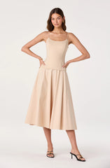 Cierra Mixed Media Drop Waist Midi Dress