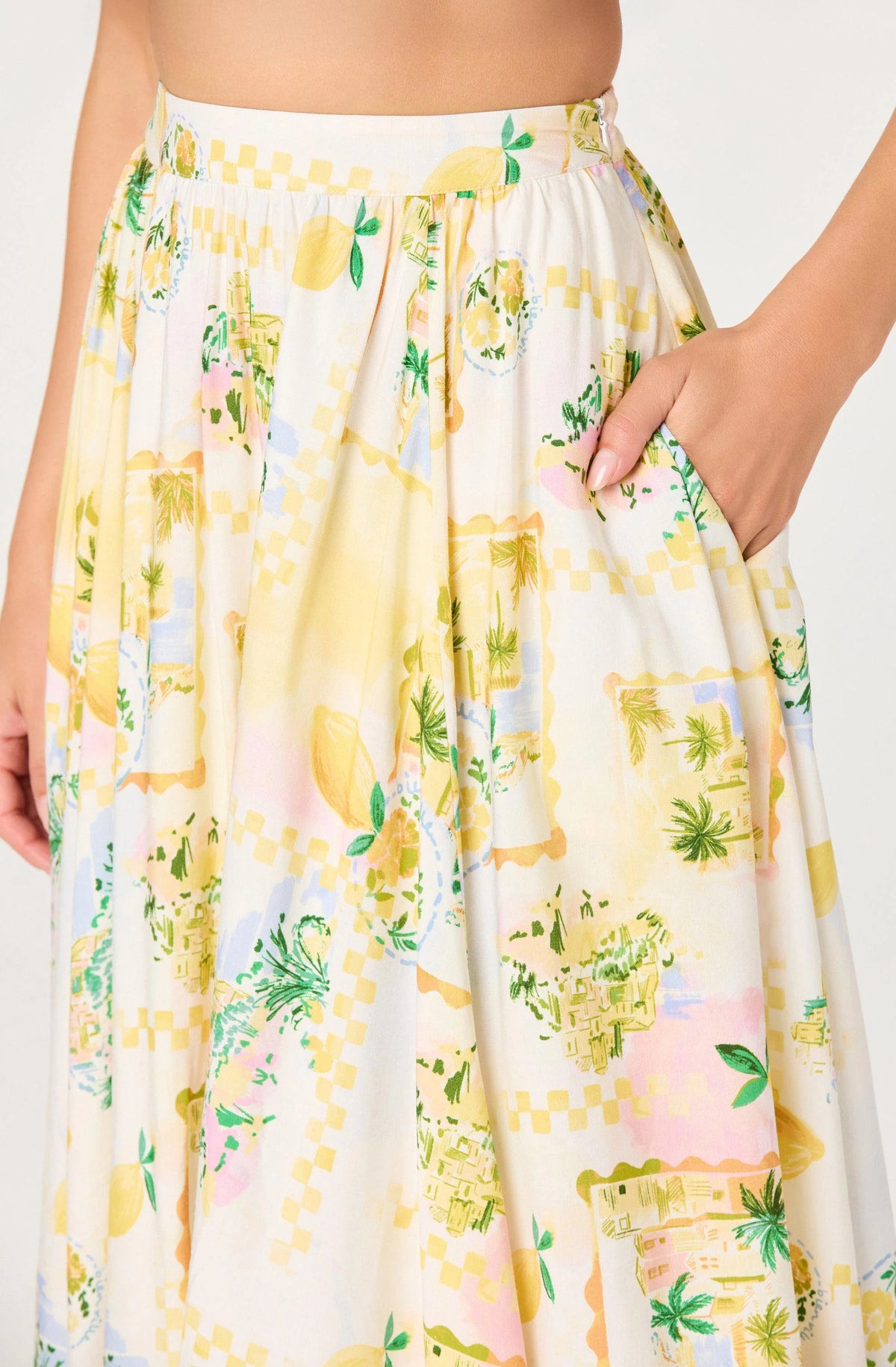 Kaleigh Paradise Print Gathered Midi Skirt