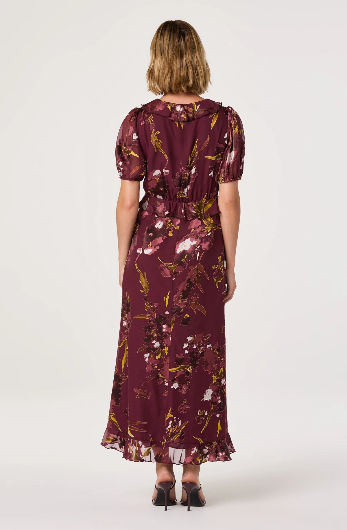 Bennet Floral Ruffle Trim Midi Dress