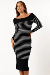 Baxtor Off the Shoulder Midi Dress - White/Black