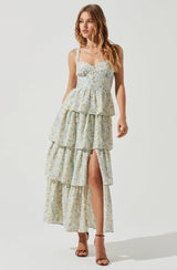 Midsummer Eyelet Tiered Floral Maxi Dress