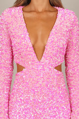 Kelly Long Sleeve Sequin Mini Dress - Berry