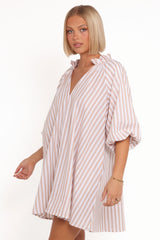 Doran Mini Dress - Beige White