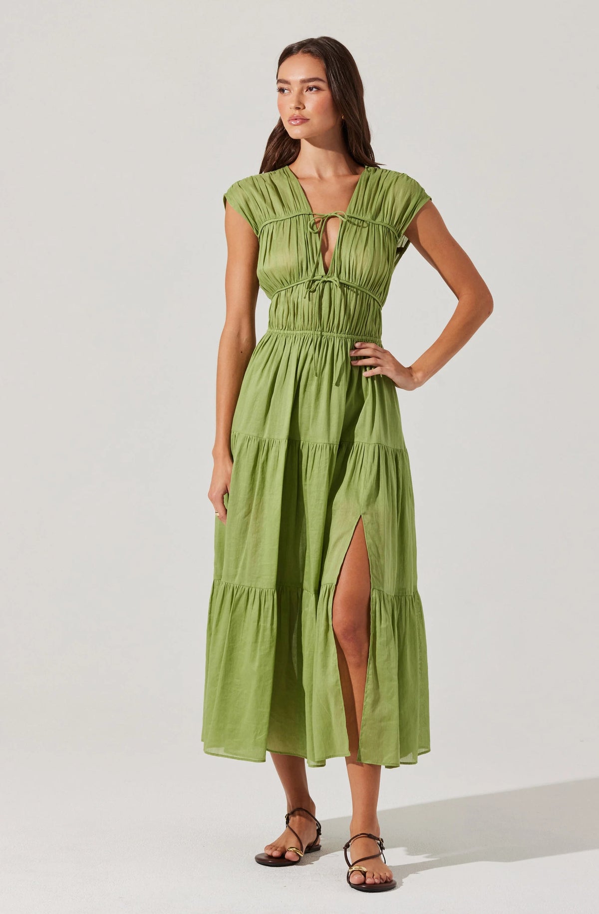 Alexandria Shirred Tiered Midi Dress