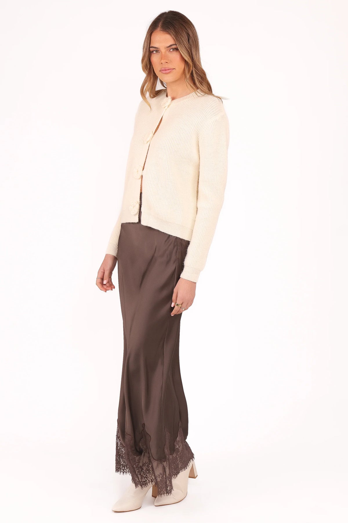 Alira Lace Trim Midi Skirt - Brown