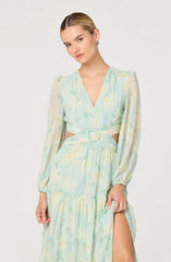 Klarissa Floral Cutout Balloon Sleeve Maxi Dress