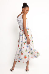 Geneva Midi Skirt - Off White Red