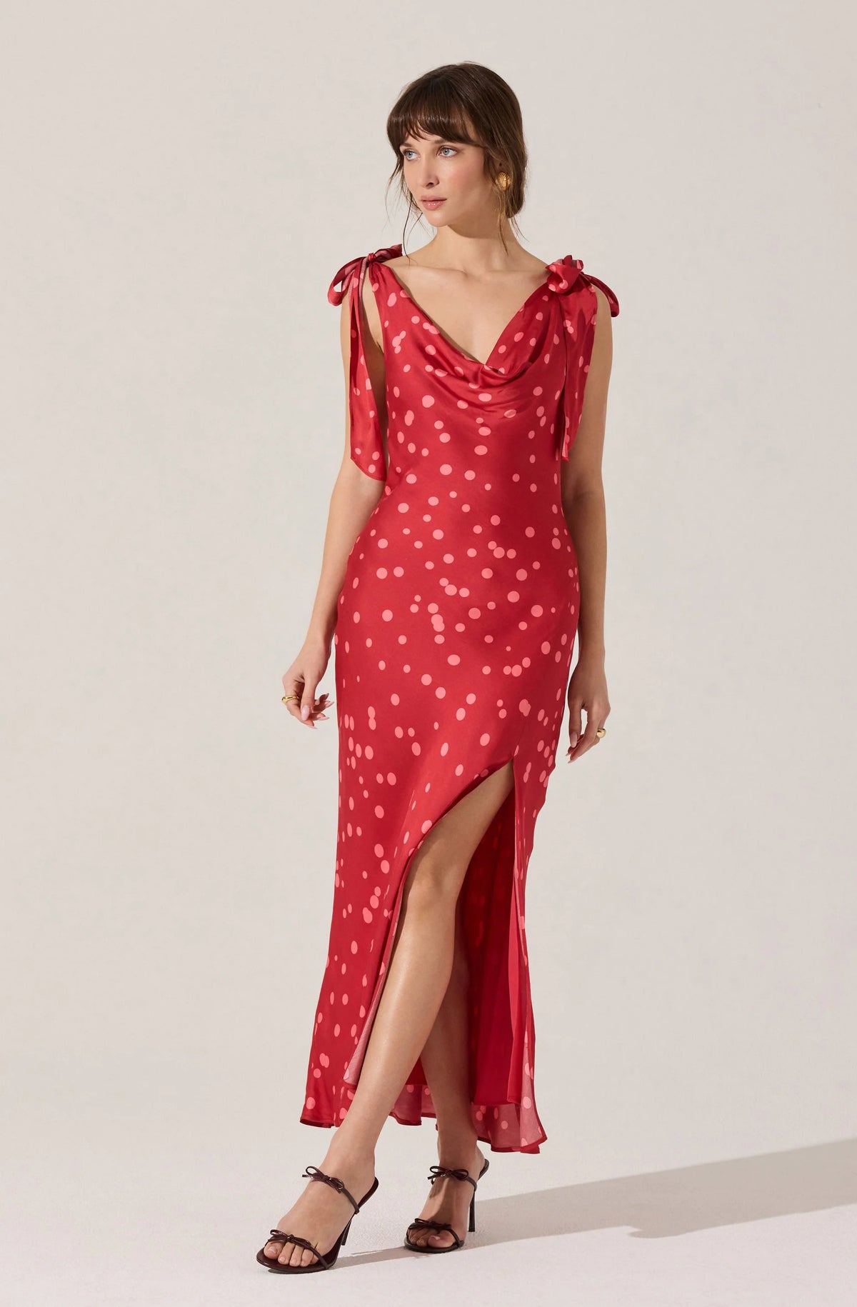 Allexina Satin Cowl Neck Midi Dress