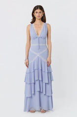 Evelyn Lace Trim Tiered Ruffle Maxi Dress